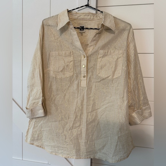 Anne Klein Tops - Anne Klein Gold and Cream Striped Top